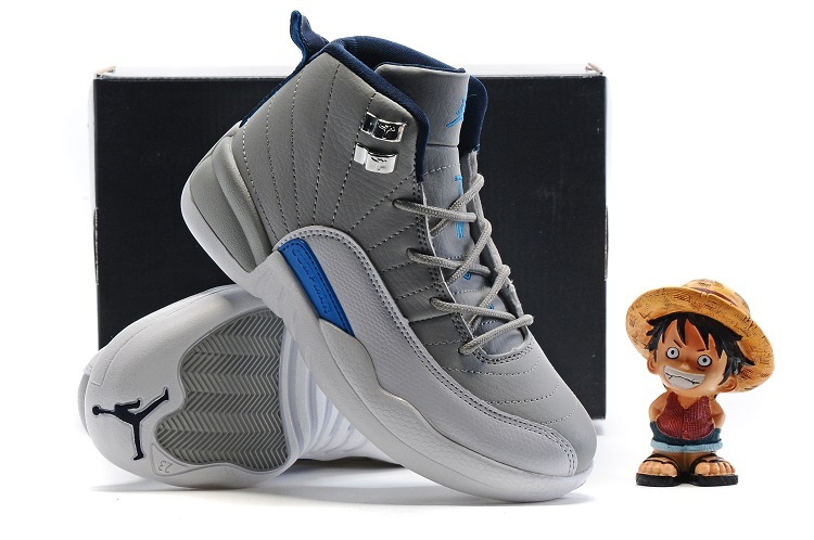 Latest Air Jordan 12 Grey Blue Shoes For Kids
